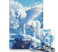 Puzzle da 1000 pezzi "Unicorno alato in inverno" per ragazzi,gioco di memoria e concentrazione,livello professionale,attività rilassante di gruppo al chiuso (38x52cm)