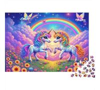 Puzzle da 1000 pezzi "Unicorno Amore Fantasia" con coppia di unicorni arcobaleno. Gioco educativo per adulti dai 12 anni in su. Bellissima decorazione, Dimensioni: 52x38 cm. Regalo perfetto.