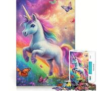 Puzzle da 1000 pezzi "Unicorno Arcobaleno con Farfalle" per adulti e ragazzi, gioco di logica solido, silenzioso e divertente, taglio di precisione, Babbo Natale, scegli il tuo desiderio (38x26cm)