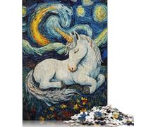 Puzzle da 1000 pezzi "Unicorno che dorme nella notte stellata", per adulti, difficoltà elevata, per rafforzare i rapporti tra i membri della famiglia (38x26 cm)