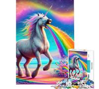 Puzzle da 1000 pezzi - Unicorno che vomita arcobaleno per compleanno Natale Gioco educativo per migliorare la memoria adatto a maggiori di 14 anni 50x75cm