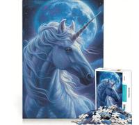 Puzzle da 1000 pezzi "Unicorno Luna Blu", gioco rompicapo, decorazione per la casa, con pezzi di forma casuale completamente ad incastro 50x75cm