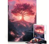 Puzzle da 1000 pezzi Unity con paesaggio al tramonto e albero rosa, ideale per ragazzi, per rafforzare la memoria, per un momento di relax e tranquillità Taglio preciso, sorpresa festiva (38x26cm)