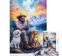 Puzzle da 1000 pezzi "Uomo con cani in riva al lago" gioco educativo difficile decorazione da parete per rafforzare l'amore tra le coppie (38x26cm)