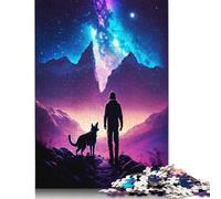 Puzzle da 1000 pezzi "Uomo e cane che osserva le stelle" per bambini dai 18 anni in su, giochi educativi per adulti, puzzle per donne, bambini dai 12 anni in su, 1000 pezzi (75x50 cm)