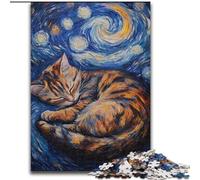 Puzzle da 1000 pezzi "Van Gogh Night Sky Black Cat" per adulti e adolescenti, interessante strumento per ridurre lo stress e favorire l'interazione genitore-figlio (26x38cm)