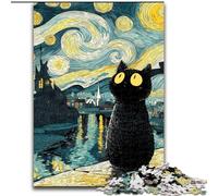 Puzzle da 1000 pezzi "Van Gogh Night Sky Black Cat" per adulti e ragazzi, modello da assemblare, ideale come regalo per tutta la famiglia, adatto per bambini di età compresa tra 26 e 38cm