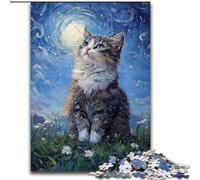 Puzzle da 1000 pezzi Van Gogh Night Sky Cat Jigsaw Puzzle per adulti da 1000 pezzi per serate di gioco in famiglia, arredamento per la casa e regalo per allenare la mente (dimensioni 26x38cm)