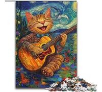 Puzzle da 1000 pezzi "Van Gogh Night Sky Cat Playing Guitar" per adolescenti, gioco stimolante e gioco per famiglie, regalo di compleanno, regali, arte murale (50x75cm)