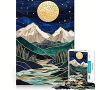 Puzzle da 1000 pezzi "Vetrata di montagna notturna" per adolescenti, ideale per migliorare la memoria e alleviare lo stress, con taglio di alta qualità e come regalo 38x26cm