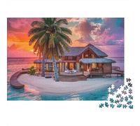 Puzzle da 1000 pezzi "Villa Tropicale al Tramonto", casa sulla spiaggia, tramonto, palma, per adulti, giochi educativi, decorazione per la casa, sfida ad alta difficoltà, compleanno, 52x38 cm