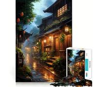 Puzzle da 1000 pezzi "Village Rain Street" per adolescenti,divertente per stimolare la mente,con pezzi di dimensioni uniformi e precisi,ideale per un'attività di gruppo rilassante al chiuso (38x52cm)