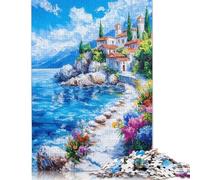 Puzzle da 1000 pezzi "Villaggio costiero mediterraneo" per adulti, in legno riciclato al 100%, per donne e uomini, 1000 pezzi (75x50 cm)