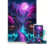 Puzzle da 1000 pezzi "Villaggio giapponese al neon" per adolescenti, rompicapo rilassante, arte da assemblare, regalo di alta qualità (38x52cm)