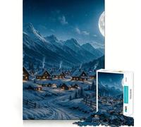 Puzzle da 1000 pezzi "Villaggio invernale al chiaro di luna" un divertente esercizio mentale,con pezzi che si incastrano perfettamente e con precisione,un modo coinvolgente per trascorrere