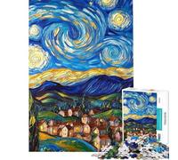 Puzzle da 1000 pezzi "Villaggio nella notte stellata" gioco interattivo educativo regalo perfetto per gli amanti del gioco del divertimento e dell'umorismo (dimensioni 75x50cm)
