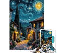 Puzzle da 1000 pezzi Villaggio nella notte stellata per ragazzi e adulti giocattolo fai da te un'opera d'arte compleanno e Natale (dimensioni 50x75cm)