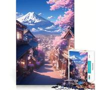Puzzle da 1000 pezzi "Villaggio Sakura - Monte Fuji" per adulti, gioco di logica fine, per il tempo libero, con bordi definiti, oggetto da collezione (38x26cm)