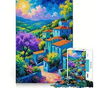 Puzzle da 1000 pezzi Villaggio sulle colline della Provenza all'alba per ragazzi, ideale per migliorare la memoria, per il tempo libero a casa, con bordi precisi, 50x75cm