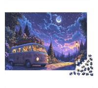 Puzzle da 1000 pezzi "Vintage Van Night Scene" con autobus notturno sotto la luna crescente, gioco educativo per adulti, decorazione per la casa, regalo di compleanno. 52x38 cm