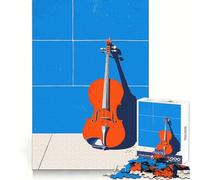Puzzle da 1000 pezzi "Violino su piastrelle blu" per ragazzi, ideale per allenare la mente, facile da usare, tagliato al laser, un regalo perfetto (38x26cm)