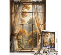 Puzzle da 1000 pezzi vista autunnale dalla finestra con tende giocattoli antistress regali per donne e uomini gioco rompicapo collezione di artisti belle arti dimensioni 50x75cm