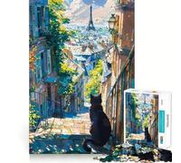 Puzzle da 1000 pezzi "Vista parigina con gatto" per ragazzi, ideale per migliorare la memoria, rilassante e divertente, con un design elegante da assemblare (50x75cm)