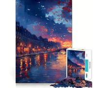 Puzzle da 1000 pezzi "Vita notturna sul fiume" per ragazzi, gioco intelligente, momento di relax, immagine da assemblare, regalo adorabile (38x26cm)