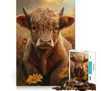 Puzzle da 1000 pezzi "Vitello tra i fiori selvatici" - Taglio preciso,divertente sfida mentale,gioco per il tempo libero,compleanno,attività artistica (38x26cm)