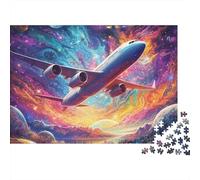 Puzzle da 1000 pezzi "Volo aereo fantasy" raffigurante un aereo sopra un cielo stellato colorato. Gioco educativo per adulti, decorazione per la casa, ideale come Dimensioni: 52x38 cm.