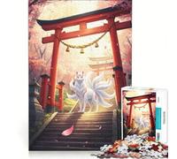 Puzzle da 1000 pezzi "Volpe a nove code al cancello Torii" gioco rompicapo attività per famiglie con poster e foglio di curiosità abbinati 38x26cm