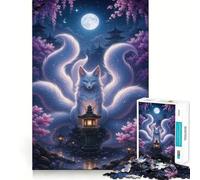 Puzzle da 1000 pezzi Volpe a nove code in un giardino al chiaro di luna per adulti, un gioco stimolante per la mente, ideale per il tempo libero Dimensioni perfette, (38x52cm)