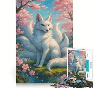 Puzzle da 1000 pezzi "Volpe a nove code in un giardino di ciliegi in fiore" per adolescenti, gioco di logica e abilità, morbido, rilassante, taglio preciso, regalo prezioso (38x26cm)