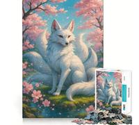Puzzle da 1000 pezzi "Volpe a nove code in un giardino di ciliegi in fiore" per ragazzi, gioco di puzzle stimolante per la famiglia, taglio di qualità, regalo elegante (50x75cm)