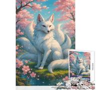 Puzzle da 1000 pezzi Volpe a nove code nel giardino dei ciliegi in fiore Giocattolo Decorazione da parete Regalo per compleanni Gioco educativo Allena il tuo cervello e le tue mani Dimensioni 38x26cm