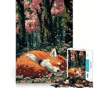 Puzzle da 1000 pezzi "Volpe addormentata nella foresta di ciliegi in fiore" per adolescenti, ideale per migliorare la memoria, rilassare la mente e creare opere d'arte di alta qualità 38x52cm