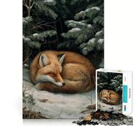 Puzzle da 1000 pezzi "Volpe addormentata nella foresta invernale" per adulti, gioco per allenare la mente, divertimento condiviso, taglio di precisione, opera d'arte da esporre 38x26cm
