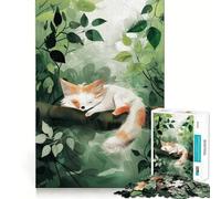 Puzzle da 1000 pezzi "Volpe addormentata nella foresta" per adulti, ideale come regalo, gioco di logica, svago rilassante, bordi netti, regalo delizioso 38x52cm
