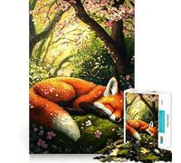 Puzzle da 1000 pezzi Volpe addormentata nella foresta primaverile per adulti, gioco di logica e stimolazione mentale, antistress, taglio preciso, 38x52cm
