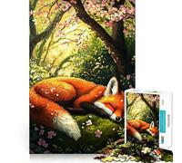 Puzzle da 1000 pezzi "Volpe addormentata nella foresta primaverile" per adulti, gioco stimolante e divertente, taglio preciso, regalo speciale 50x75cm