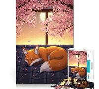 Puzzle da 1000 pezzi "Volpe addormentata sotto i ciliegi in fiore" per ragazzi, gioco di logica e svago, bordo fine, regalo speciale 38x26cm