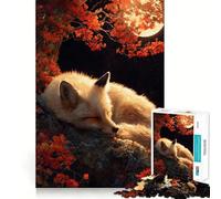 Puzzle da 1000 pezzi "Volpe addormentata sotto la luna autunnale" per adolescenti, gioco di logica, antistress, taglio preciso, regalo artistico 38x52cm