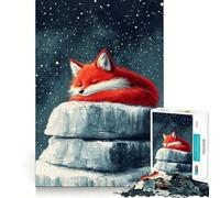 Puzzle da 1000 pezzi "Volpe addormentata su roccia innevata" per adolescenti, gioco di logica, antistress, taglio preciso, regalo artistico 50x75cm