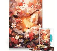 Puzzle da 1000 pezzi "Volpe addormentata tra i ciliegi in fiore" per ragazzi, gioco di logica, passatempo rilassante, taglio perfetto, regalo classico 38x52cm