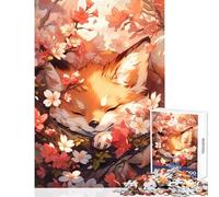Puzzle da 1000 pezzi Volpe addormentata tra i fiori di ciliegio Giocattoli antistress Ottimo regalo per giochi educativi con pezzi completamente interconnessi di forma casuale Dimensioni 50x75cm
