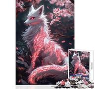 Puzzle da 1000 pezzi - Volpe bianca mistica con segni rossi decorazione per la casa giocattoli regali di compleanno gioco educativo allena il tuo cervello e le tue mani dimensioni 38x52cm