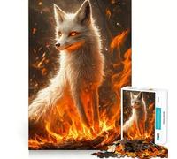 Puzzle da 1000 pezzi "Volpe Bianca nel Fuoco" per allenare la mente,divertente e senza spazi vuoti,ideale per creare legami affettivi (38x26cm)