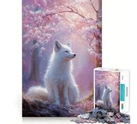 Puzzle da 1000 pezzi "Volpe bianca nella foresta di ciliegi in fiore" Gioco di sfida mentale Taglio di precisione Divertente sfida per il tempo di attesa (50x75cm)