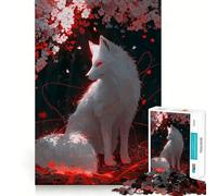 Puzzle da 1000 pezzi "Volpe bianca nella foresta in fiore" per adolescenti,ideale per stimolare la mente,creare un'attività creativa di taglio di alta precisione e rilassare (38x26cm)