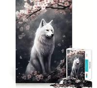 Puzzle da 1000 pezzi "Volpe BiancaxFiori di Ciliegio" per adulti,gioco di abilità mentale,taglio laser per un incastro perfetto,attività gratificante per le giornate di pioggia (38x26cm)